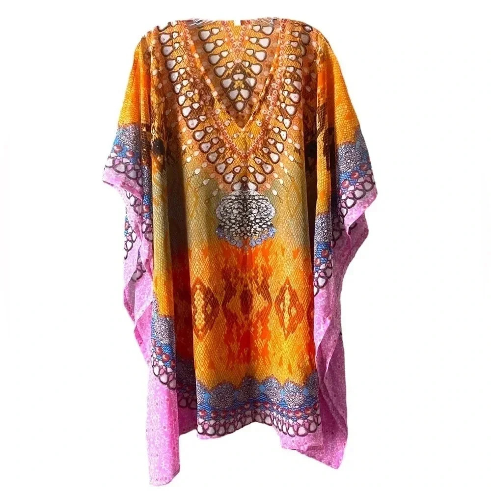 Animal Print Multicolored Mix Caftan Coverup One Size
